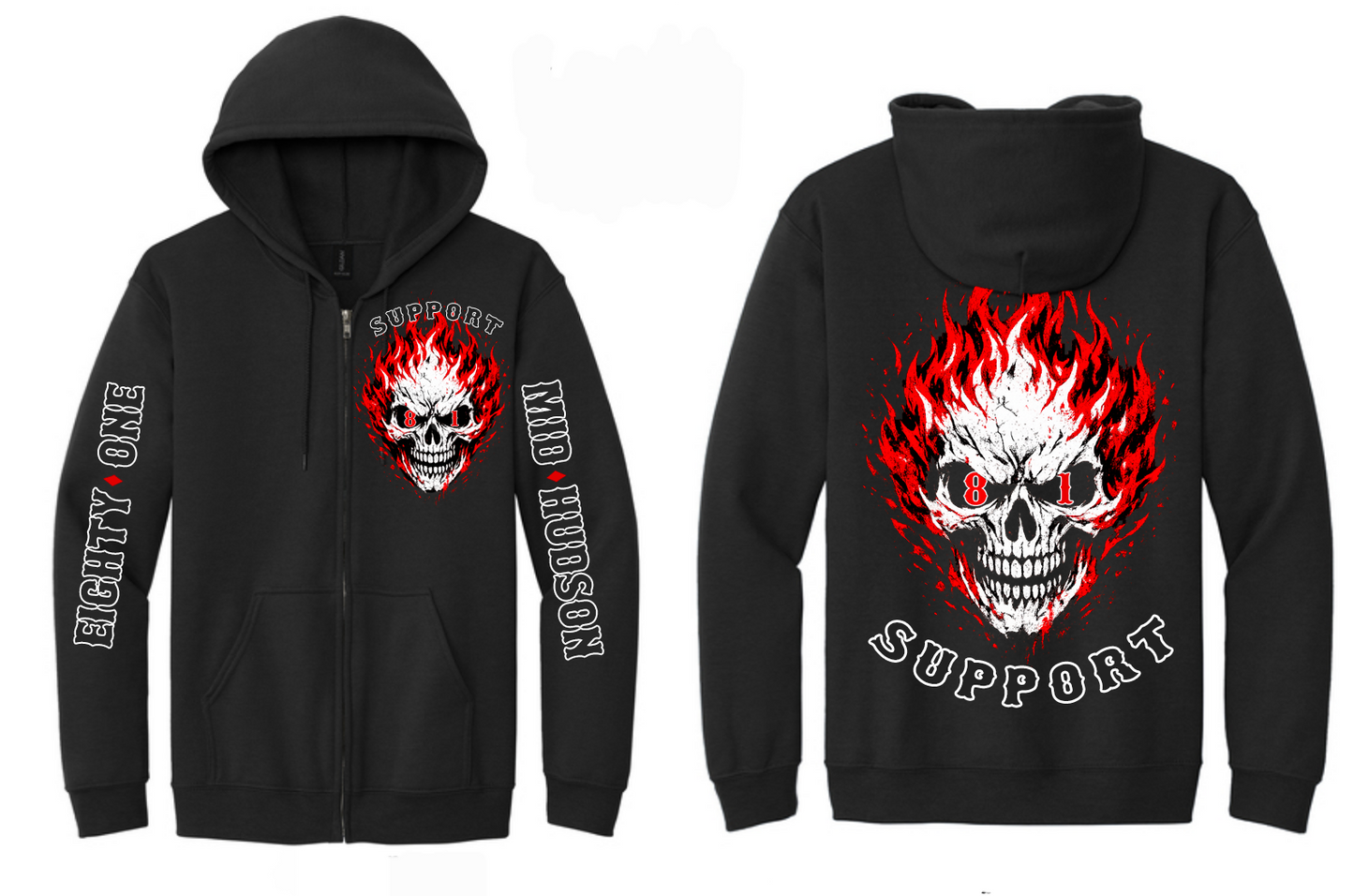 Men's Black Zip Up Fire Skull Hoodie