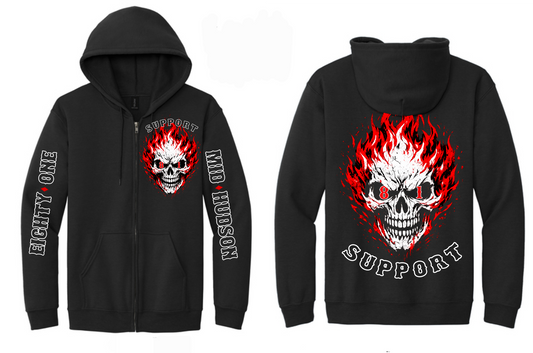 Men's Black Zip Up Fire Skull Hoodie