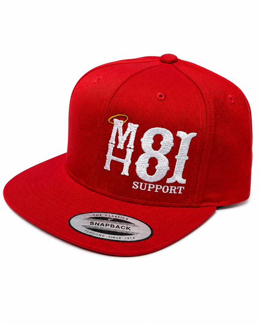 ..MH logo Red and White snap back