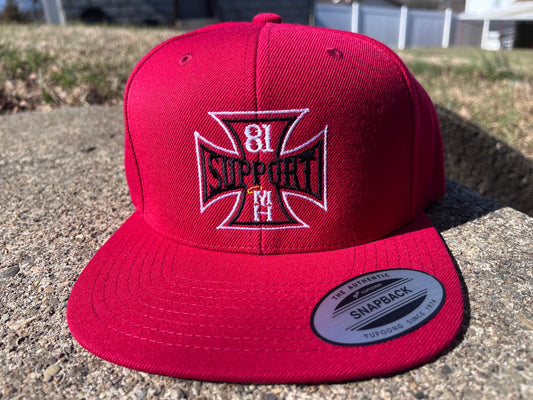 ..Red Snap Back Iron Cross Hat
